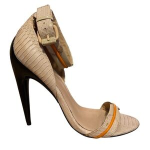 L.A.M.B. Gwen Stefani Beige Orange‎ Leather Heels Ankle Strap Women’s Size 8